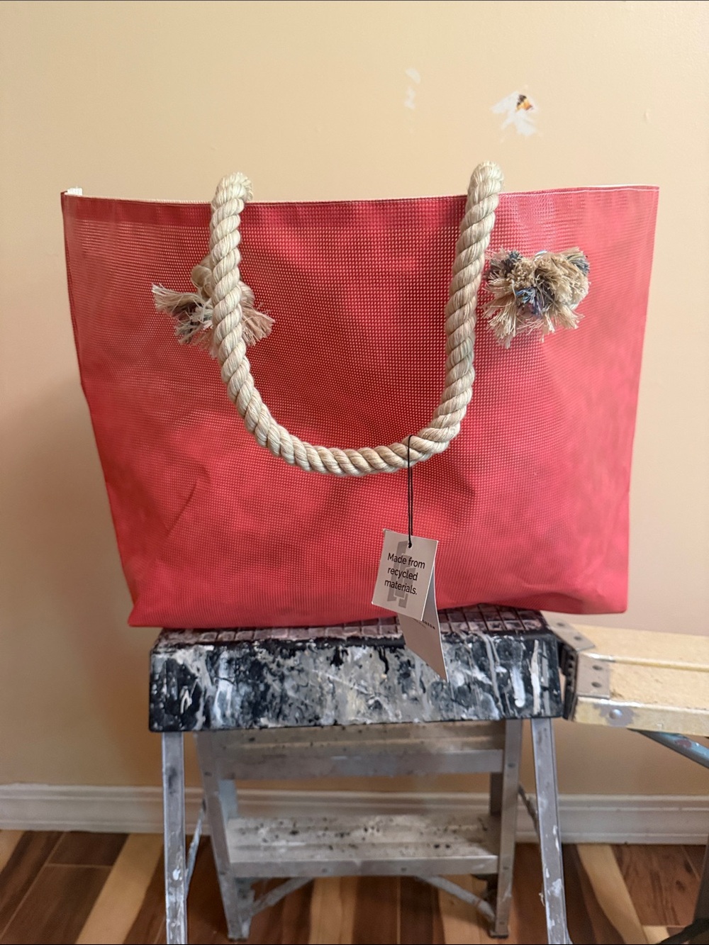 Red  RopeHandle Tote Bag - recycled billboards